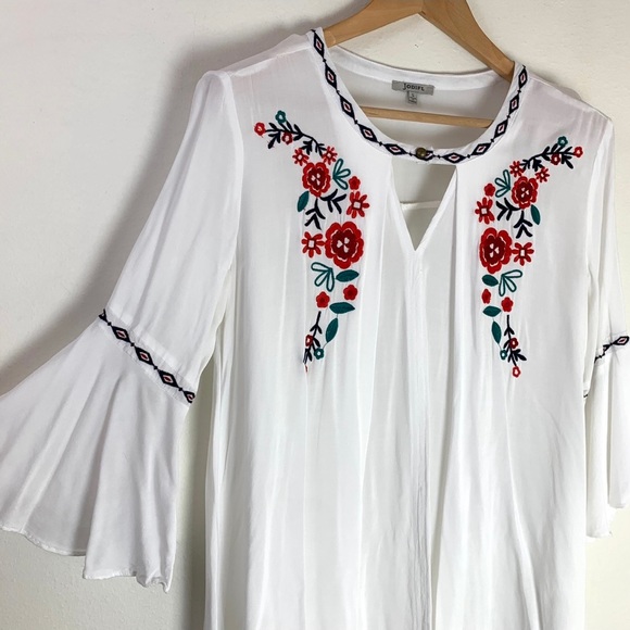 Jodifl Floral Embroidered Tunic Dress Bell Sleeve - Picture 2 of 5